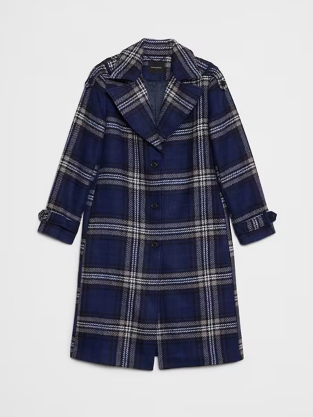BR Navy Plaid Long Coat size Small